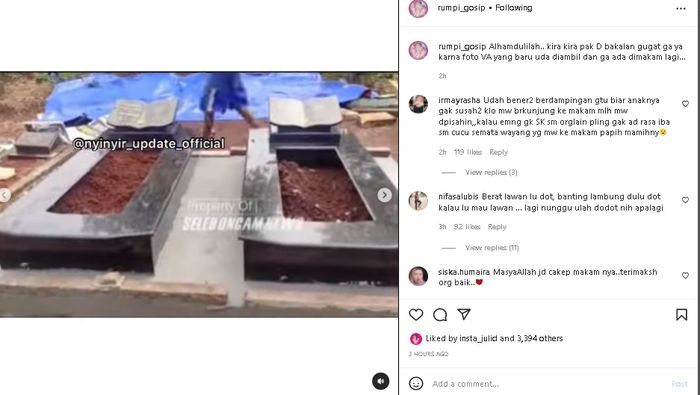 Kondisi makam Vanessa Angel dan Bibi Ardiansyah yang baru. 