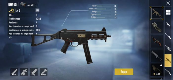 Senjata UMP45 di game PUBG Mobile.