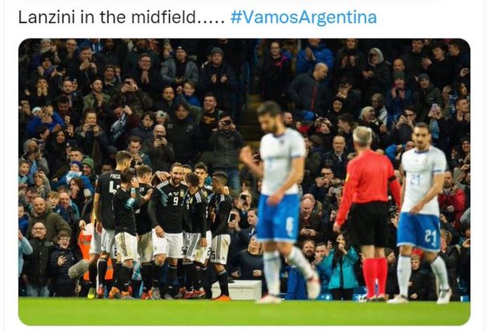 Timnas Argentina saat mengalahkan Italia dalam duel uji coba tanpa Lionel Messi pada 2018.