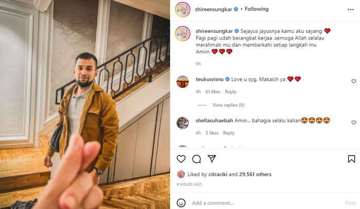 Shireen Sungkar menuliskan pesan cinta untuk Teuku Wisnu