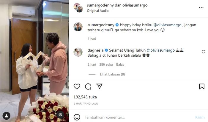 Denny Sumargo berikan Pocky Love untuk sang istri di hari ulang tahun