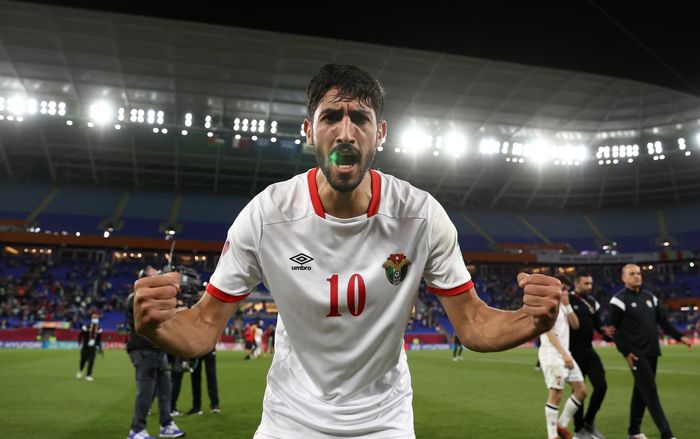 Striker andalan Yordania, Yazan Alnaimat pada ajang FIFA Arab Cup 2022