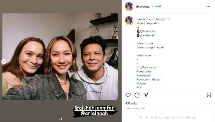 Potret BCL bareng Ariel NOAH dan adik Ashraf Sinclair, Aishah Jennifer