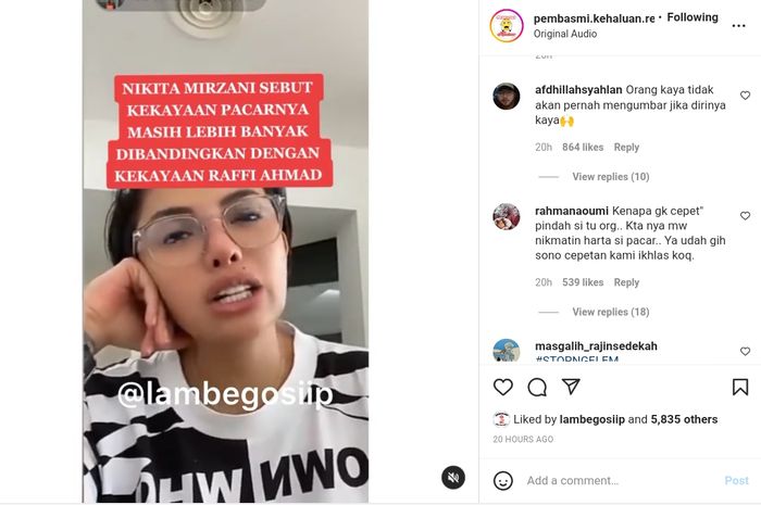 Nikita Mirzani sebut kekayaan sang kekasih lebih besar dari Raffi Ahmad 