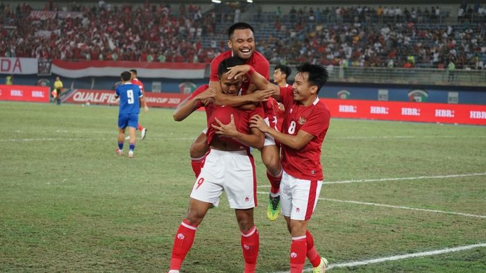 Selebrasi Dimas Drajad saat merayakan gol pertama Timnas Indonesia atas Nepal