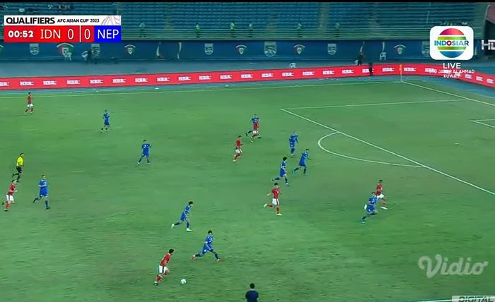 Timnas Indonesia versus Nepal pada laga terakhir penyisihan Grup A Kualifikasi Piala Asia 2023 di Stadion Internasional Jaber Al-Ahmed, Kuwait City, Rabu (15/6/2022).