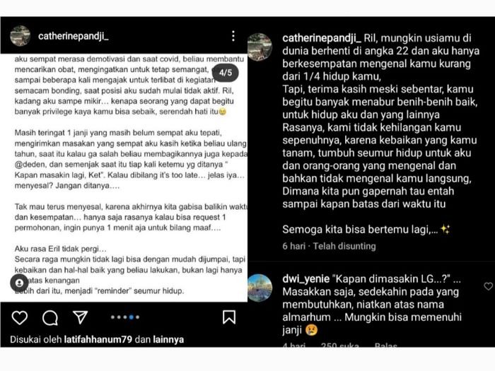 Curhatan sahabat Eril yang merasa menyesal
