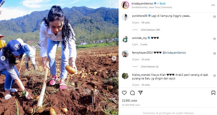 Krisdayanti terjun ke ladang ikut panen kentang (Instagram/krisdayantilemos)