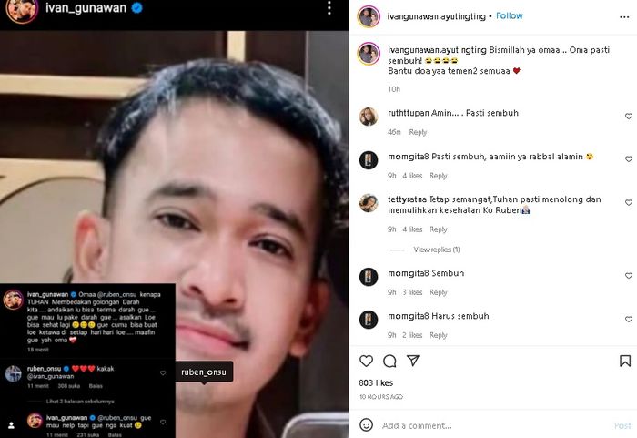 Unggahan Ivan Gunawan mengenai Ruben Onsu yang sakit (Instagram/ivangunawan_ayutingting)