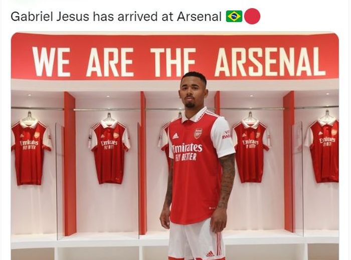 Gabriel Jesus resmi ke Arsenal setelah direkrut dari Manchester City.