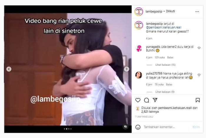 Adegan Teuku Ryan, suami Ria Ricis memeluk wanita dalam sinetron yang dibintanginya.