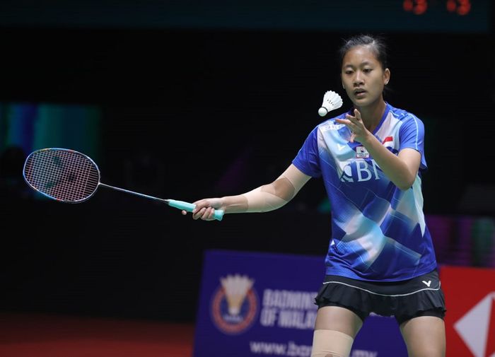 Pebulu tangkis tunggal putri Indonesia, Putri Kusuma Wardani saat bertanding di babak kualifikasi Malaysia Masters 2022, Selasa (5/7/2022)