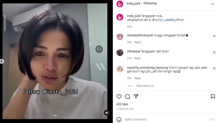 Hidung Nikita Mirzani saat komentari polemik keluarga Sule jadi sorotan.
