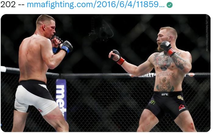 Pertarungan pertama Nate Diaz dengan Conor McGregor di UFC 196 pada 5 Maret 2016.