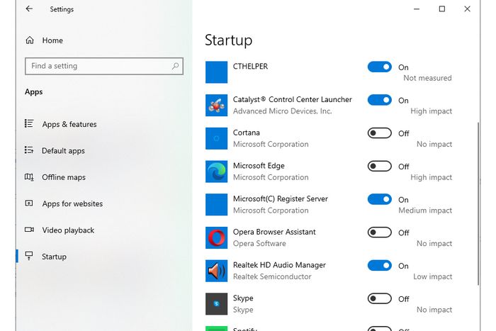 Cara mempercepat kinerja Windows 10: kelola startup apps.