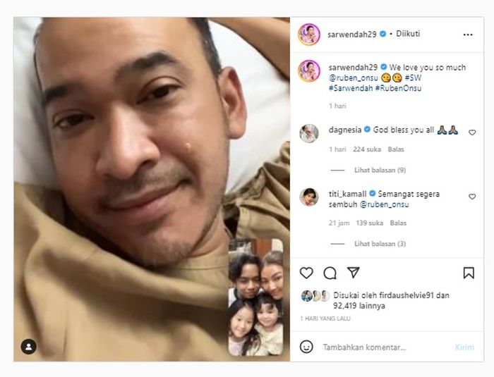 Sarwendah merindukan Ruben Onsu
 