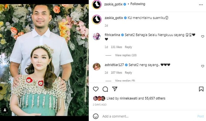 Zaskia Gotik tuliskan pesan cinta untuk sang suami di tengah perkara dengan Inez Gonzales (Instagram/zaskia_gotix)