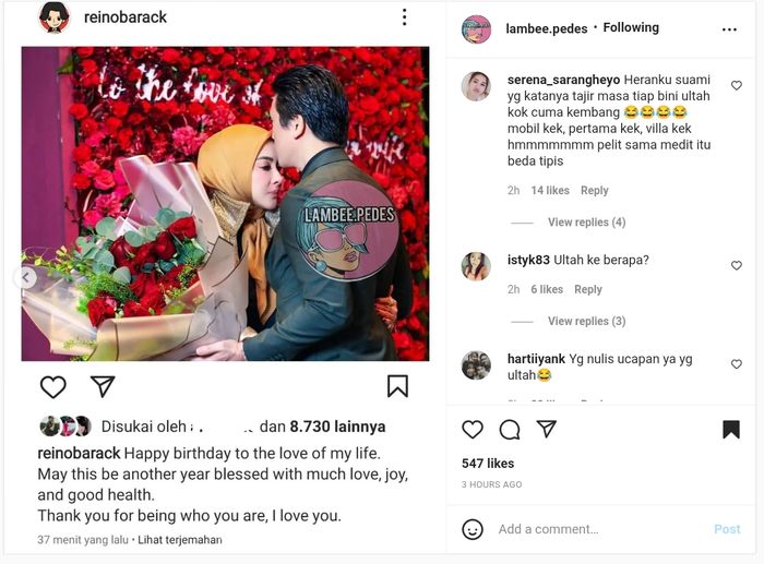 Reino Barack beri Syahrini kado bunga