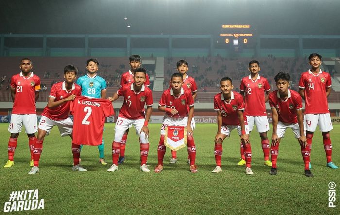 Skuad timnas U-16 Indonesia saat menghadapi Filipina pada fase grup Piala AFF U-16 2022.