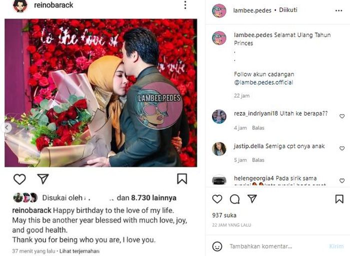 Ucapan ulang tahun Reino Barack untuk Syahrini tuai kontroversi