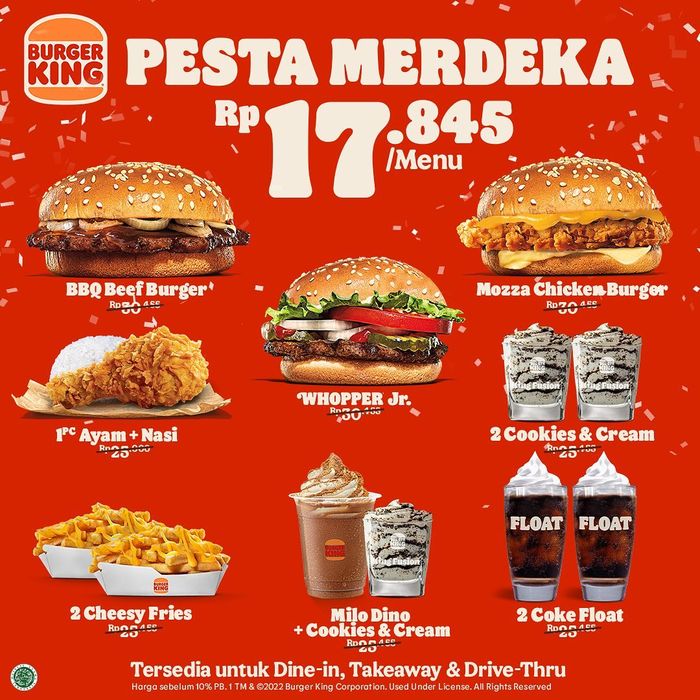 Promo Agustusan dari Burger King, Menu Makan Enak Cuma Rp17 Ribuan