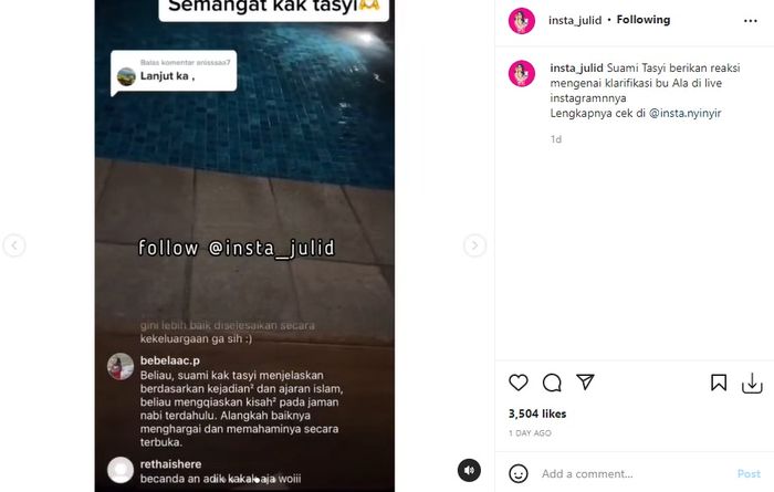 Syech Zaki tanggapi klarifikasi ibu mertuanya.