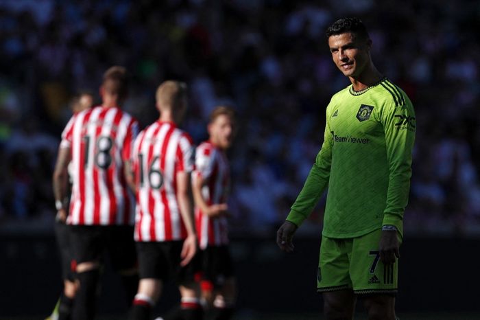Ekspresi Cristiano Ronaldo dalam duel Manchester United di kandang Brentford pada lanjutan Liga Inggris (13/8/2022).