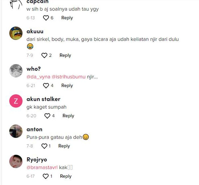 Unggahan salah satu akun TikTok yang komentar-komentarnya menuding Verrell Bramasta gay.