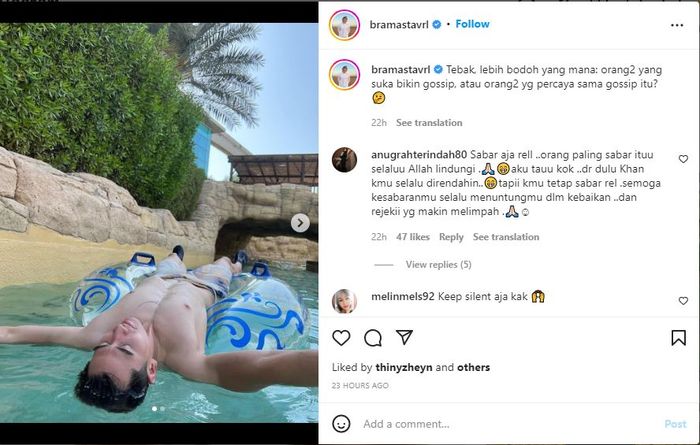 Unggahan Verrell Bramasta yang emosi akibat gosip terkait dirinya.