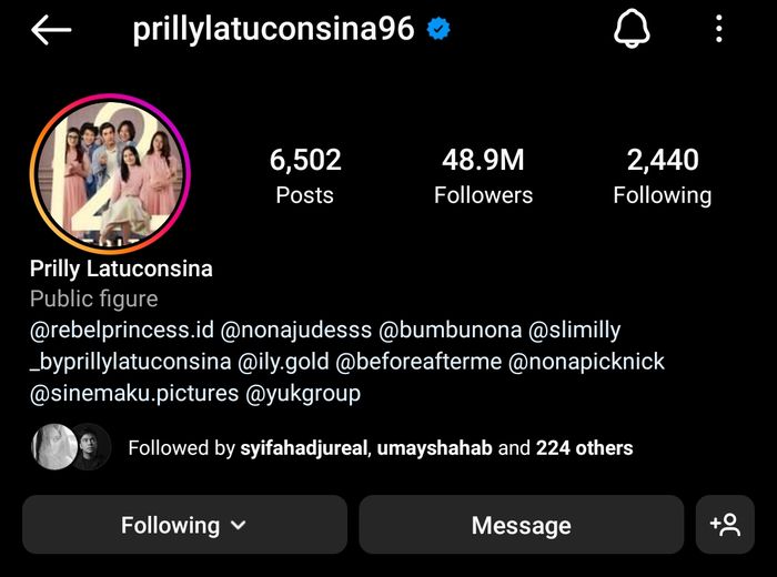 Akun Instagram Prilly Latuconsina.