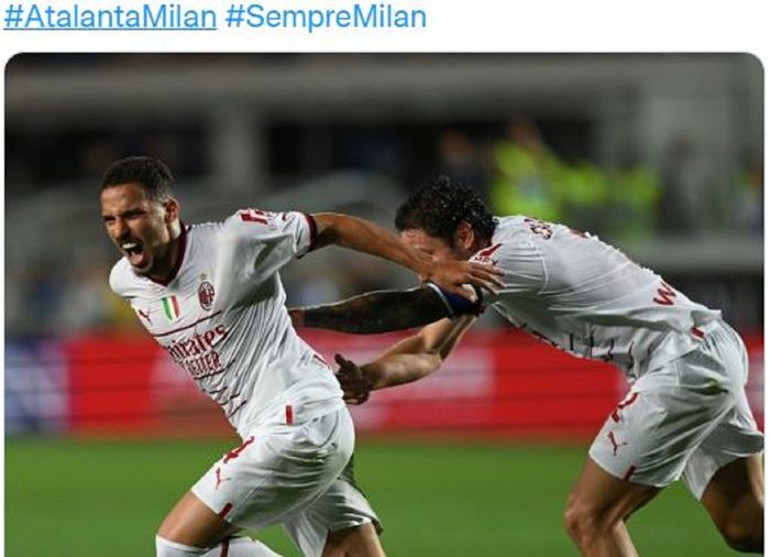 Ismael Bennacer melakukan selebrasi usai mencetak gol bagi AC Milan dalam laga melawan Atalanta di pekan kedua Liga Italia 2022-2023, Senin (22/8/2022) dini hari WIB.