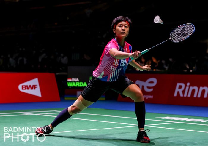 Tunggal putri Indonesia, Putri Kusuma Wardani, ketika tampil pada pertandingan babak 64 besar di Tokyo Metropolitan Gymnasium, Tokyo, Jepang, Selasa (23/8/2022)