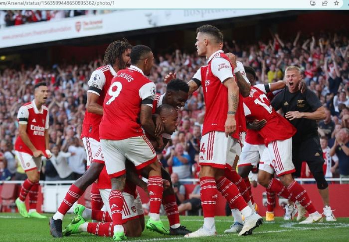 Selebrasi perayaan gol Gabriel Magalhaes dalam laga Arsenal melawan Fulham di pekan keempat Liga Inggris 2022-2023, Sabtu (27/8/2022).