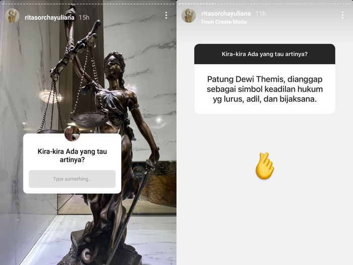 Unggahan IG Story AKP Rita Yuliana soal Dewi Themis