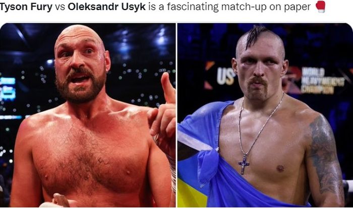 Dua raja tinju kelas berat, Tyson Fury (kiri), dan Oleksandr Usyk (kanan).