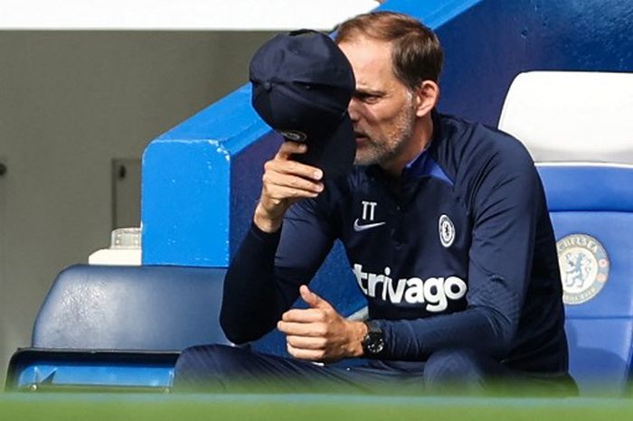 Reaksi Thomas Tuchel dalam duel Chelsea vs West Ham di Stamford Bridge (3/9/2022).