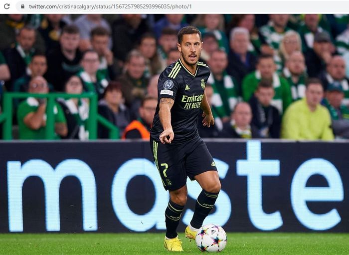 Winger Real Madrid, Eden Hazard, mencetak gol ke gawang Celtic di Liga Champions.