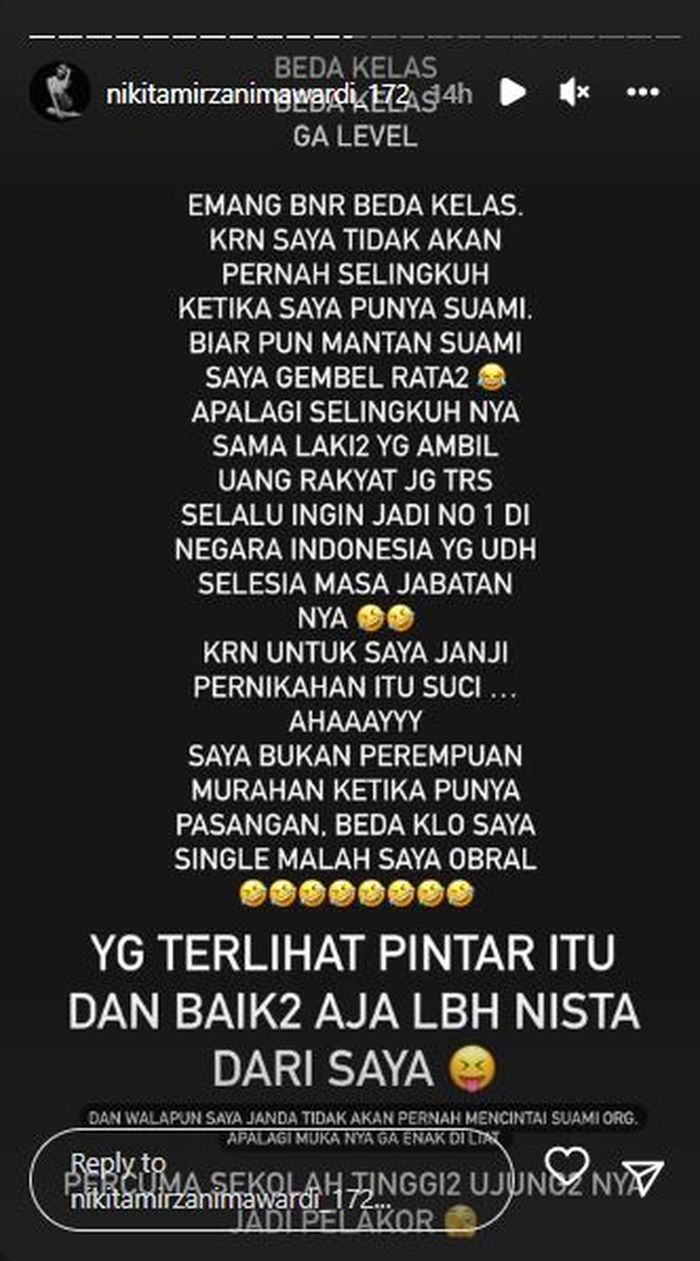 Nikita Mirzani singgung pelakor berpendidikan tinggi