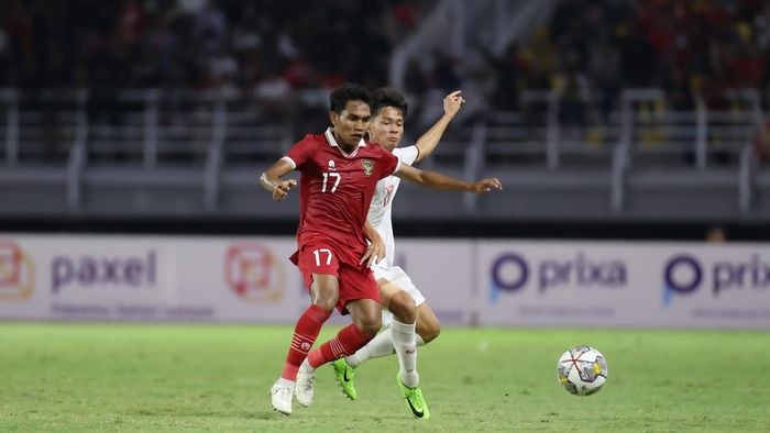 Frenky Missa pada laga Timnas U-20 Indonesia vs Vietnam di Kualifikasi Piala Asia U-20 2023