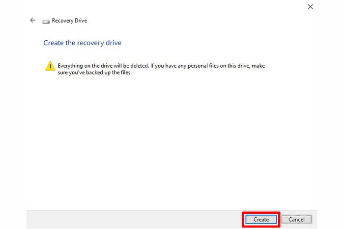 Jaga-Jaga Ada Masalah, Ini Cara Membuat Recovery Drive pada Windows 10: Pastikan tidak ada data yang masih diperlukan di UFD. Kemudian klik [Create].
