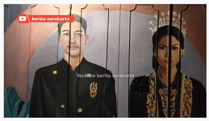 Lukisan mural Kaesang Pangarep dan Erina Gudono dalam balutan busana pengantin adat Jawa.