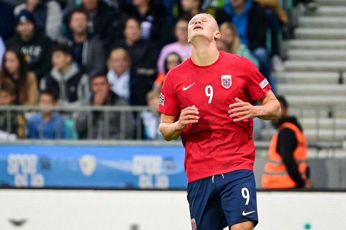 Erling Haaland sumbang satu gol bagi Norwegia ke gawang Slovenia dalam laga UEFA Nations League, Sabtu (24/9/2022) malam WIB.