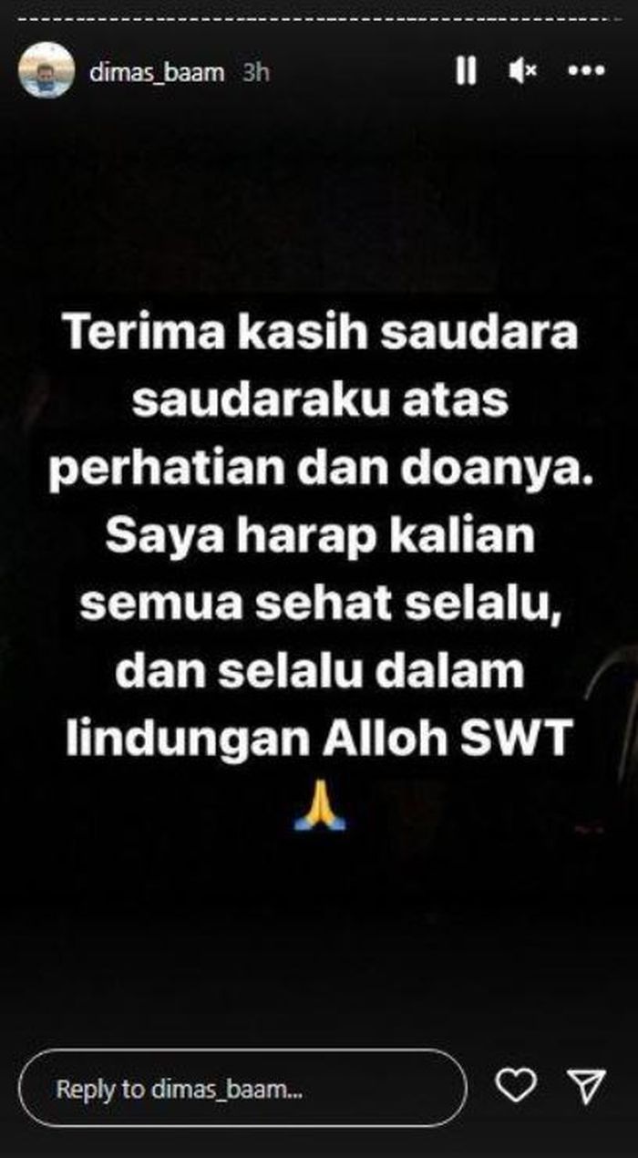 Dimas ucapkan terima kasih atas doa dari netizen untuk almarhum ayahnya.