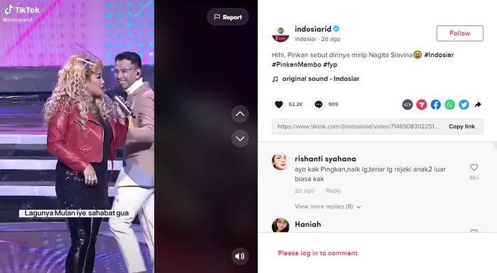 Momen Pinkan Mambo menyanyikan lagi Mulan Jameela (TikTok/indosiarid)