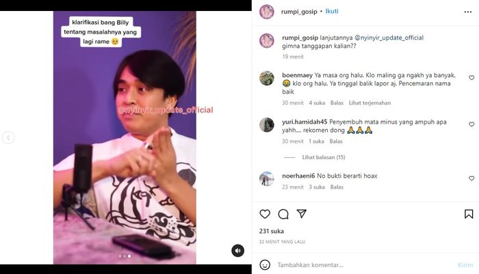 Penjelasan Billy Syahputra mengenai kasusnya dengan Robby Shine