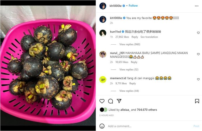 Postingan Chenle NCT Dream pamer makan buah manggis.