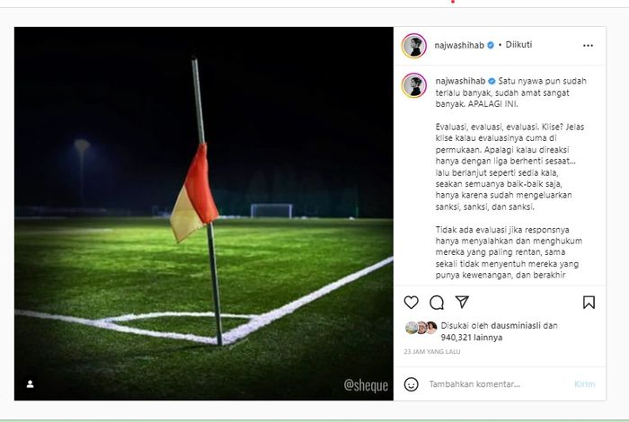 Najwa Shihab soroti kerusuhan suporter bola di Kanjuruhan Malang.