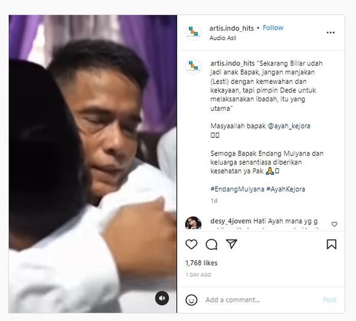 Rizky Billar dipeluk sambil nangis oleh Endang Mulyana