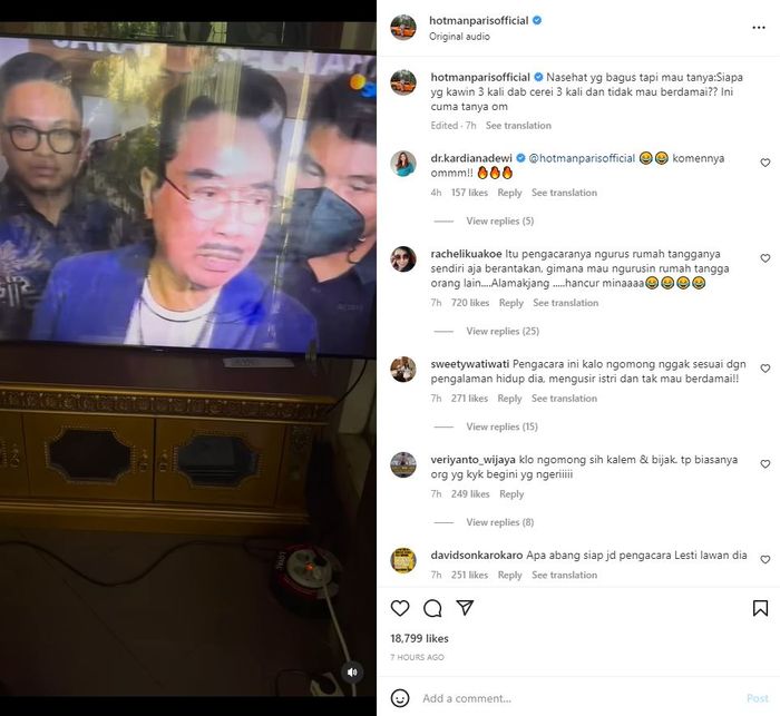 Hotma Sitompul dikomentari pedas oleh Hotman Paris