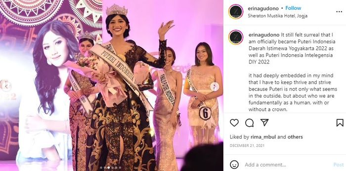 Penampilan Erina Gudono saat sandang gelar Puteri Indonesia DIY
